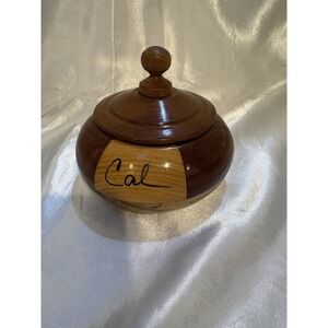 Vintage small round wooden trinket box Turned wood with lid